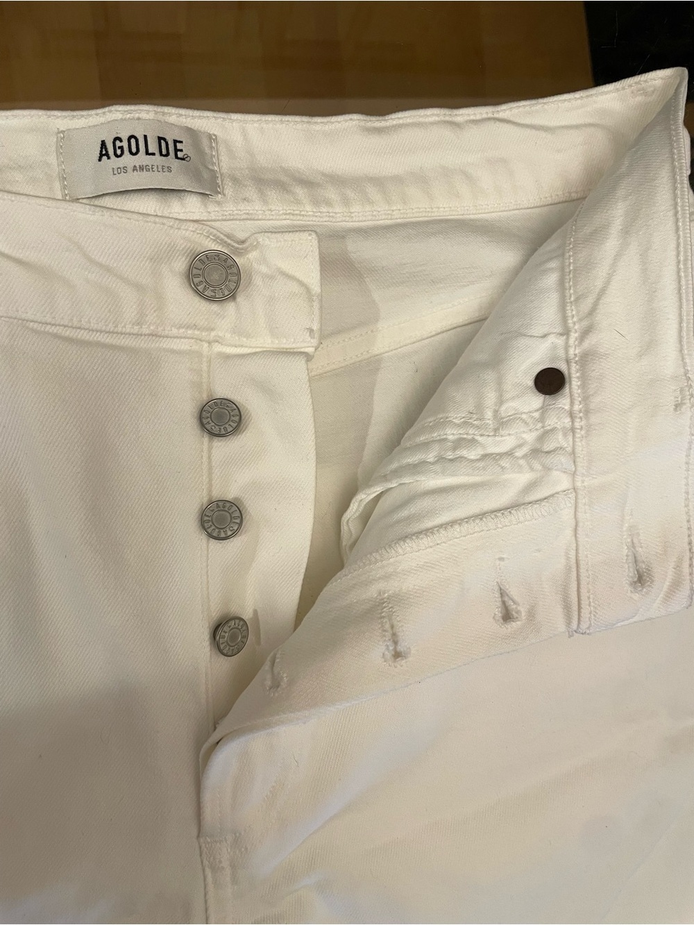 Agolde High-Rise Button-Fly White Jeans